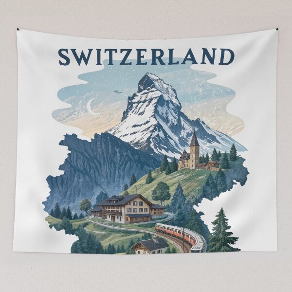 Item preview, Vintage Switzerland Travel Poster – Matterhorn & Alpine Train Art designed and sold by Witsprings.