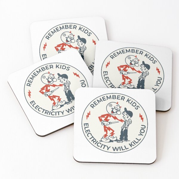 Item preview, Reddy Kilowatt vintage electrician, remember kids electricity will kill you, sparky electric hazard warning, funny hard hat  designed and sold by CharmedVille.