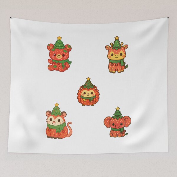 Item preview, Strawberry forest gang sticker pack in their Christmas hats designed and sold by BritishDelights.
