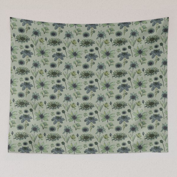 Aperçu de l'œuvre Collection Vintage Bleu Marine Turquoise Doodle Fleurs Sauvages créée et vendue par TackyTime.