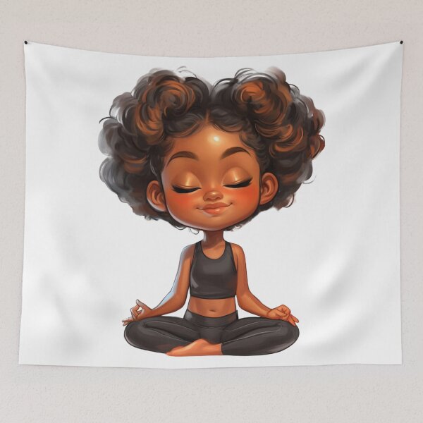 Item preview, Peaceful Black Girl Yoga Chibi designed and sold by Lulunza.