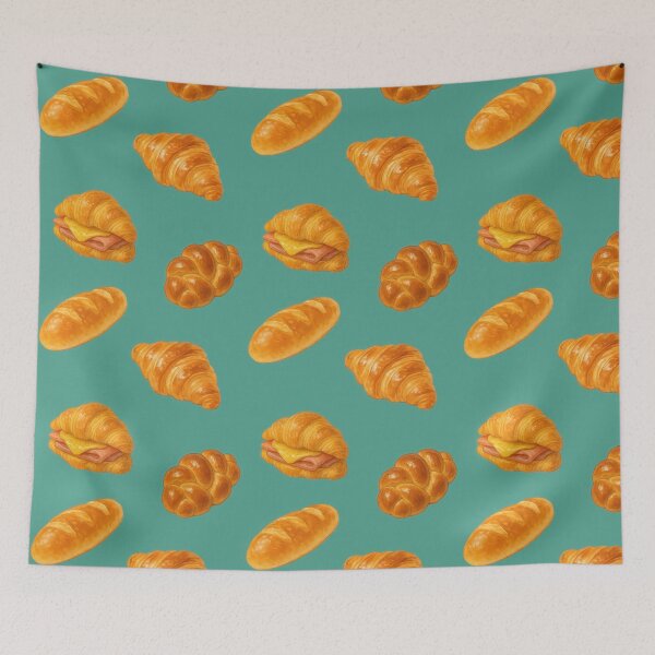 Item preview, Seamless bakery pattern with assorted breads on green designed and sold by juthamas8426.