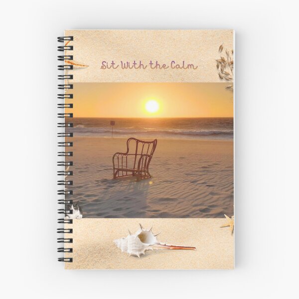 Item preview, Beach sunset with chair and cat designed and sold by SaltyZenAndPaws.