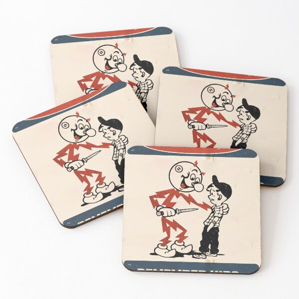Item preview, Reddy Kilowatt vintage sparky, funny electrician, remember kids electricity will kill you, electric hazard warning, lineman hard hat  designed and sold by CharmedVille.