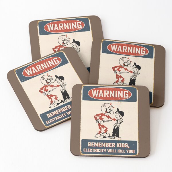 Item preview, Reddy Kilowatt warning sign, vintage sparky, funny electrician, remember kids electricity will kill you, electric hazard warning, lineman hard hat  designed and sold by CharmedVille.