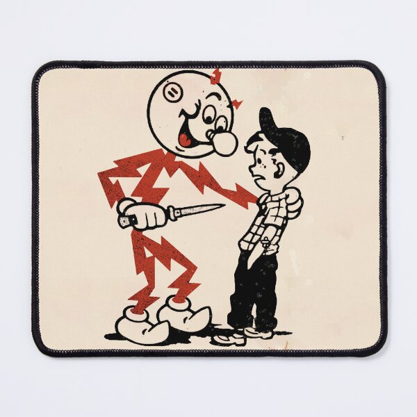 Item preview, Reddy Kilowatt warning sign, vintage sparky, funny electrician, remember kids electricity will kill you, electric hazard warning, lineman hard hat  designed and sold by CharmedVille.