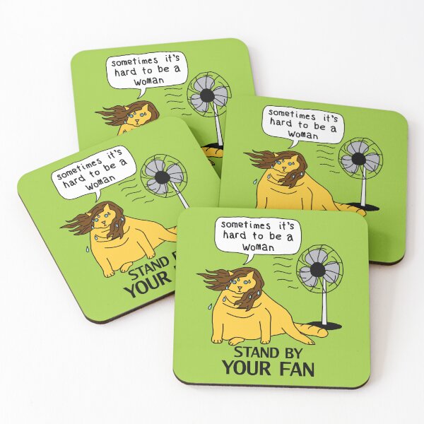 Item preview, Menopause Humor Yellow Cat Stands By Her Fan designed and sold by ellenhenry.