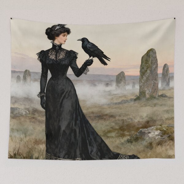 Item preview, Goddess Morrigan with Raven. Edwardian. Vintage. designed and sold by SoniaSarkali.