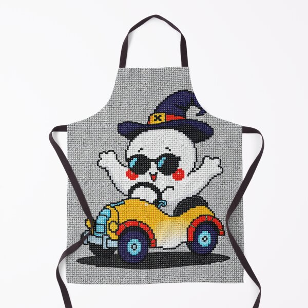 Item preview, Cute Ghost Driving Yellow Car – Cross Stitch Halloween Needlepoint Art, Retro Embroidery Design designed and sold by MiraLumeStudio.