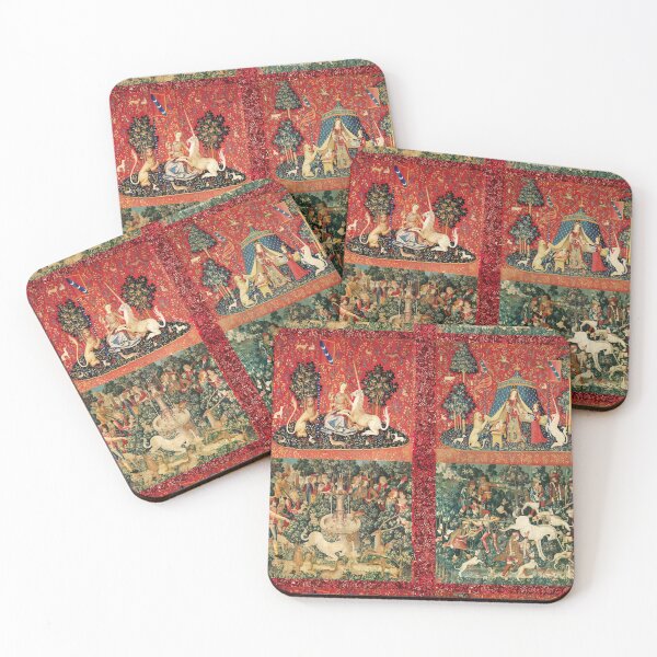 Item preview, FOUR LADY AND UNICORN STORIES ,Fantasy Flowers,Animals, Red Green Floral Collection designed and sold by BulganLumini.