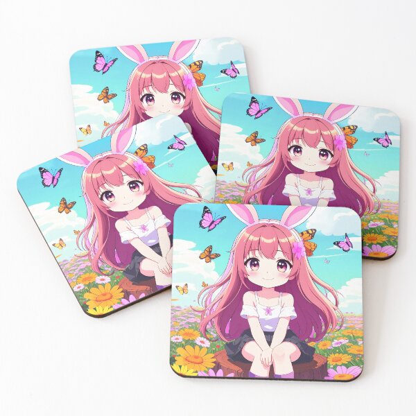 Item preview, Cute anime bunny-girl in flower field designed and sold by Pixelo Studio.
