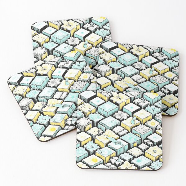 Item preview, Isometric Floral Boxes: A Graphic Hand-Drawn Linocut Pattern designed and sold by RudArtAI.