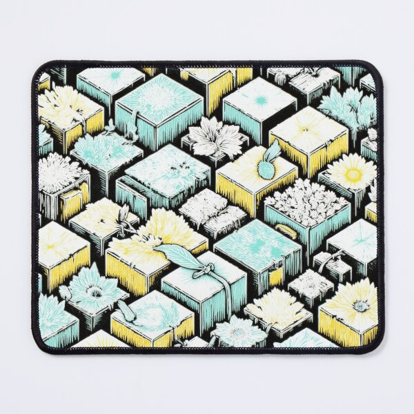 Item preview, Isometric Floral Boxes: A Graphic Hand-Drawn Linocut Pattern designed and sold by RudArtAI.