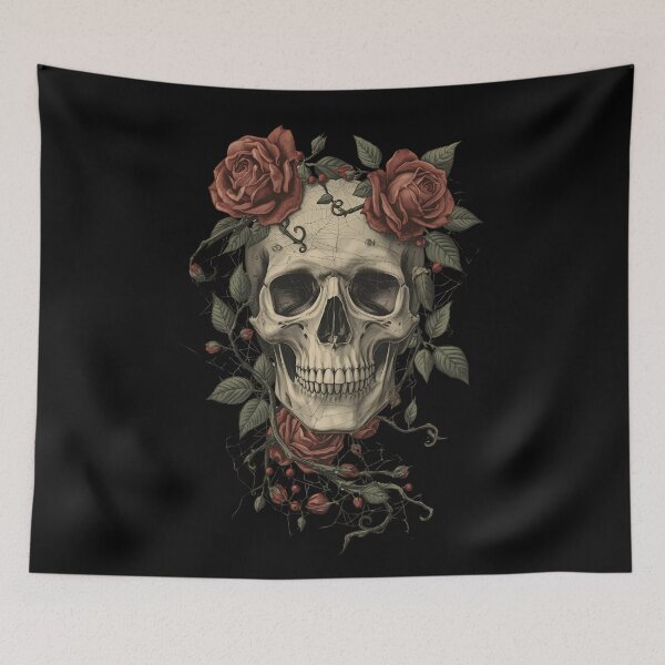 Item preview, Dark Botanical Engraving Skull designed and sold by ChicTrendz.