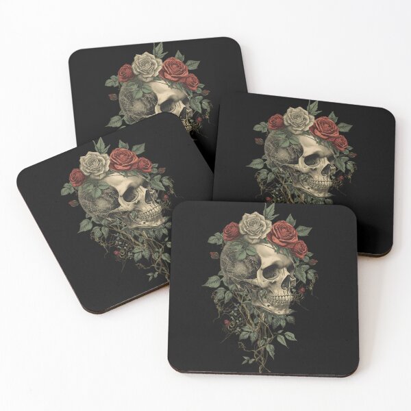 Item preview, Eerie Floral Skull on Parchment designed and sold by ChicTrendz.