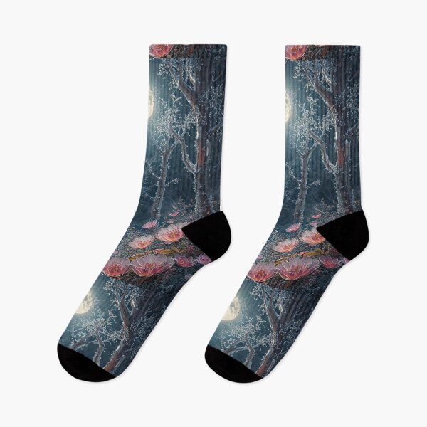 Item preview, Moon Over a Crystal Forest – Mystical Night Landscape, Fantasy Woodland Art designed and sold by LA Art.