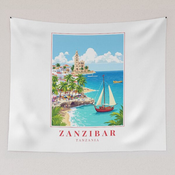 Item preview, Zanzibar Tanzania Illustration – Stone Town Streets, Dhow Boats & Swahili Island Culture designed and sold by MapMyMiles.