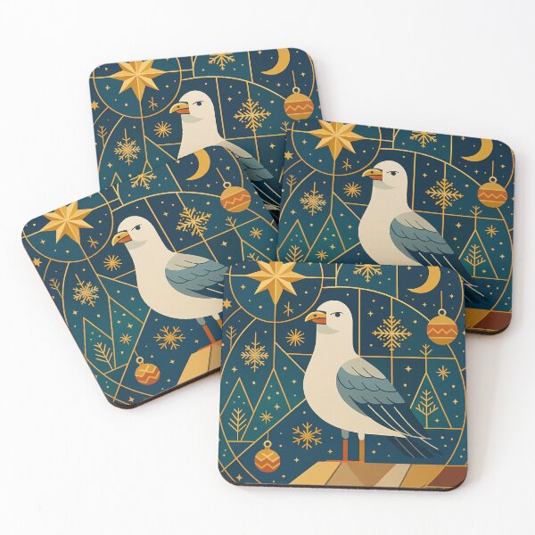 Item preview, Seagull on Rooftop - Art Deco Christmas Night with Star and Moon designed and sold by White-Camel.