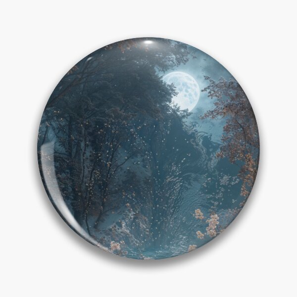Item preview, Moon Garden with Fireflies – Mystical Night Landscape, Fantasy Woodland Art designed and sold by LA Art.