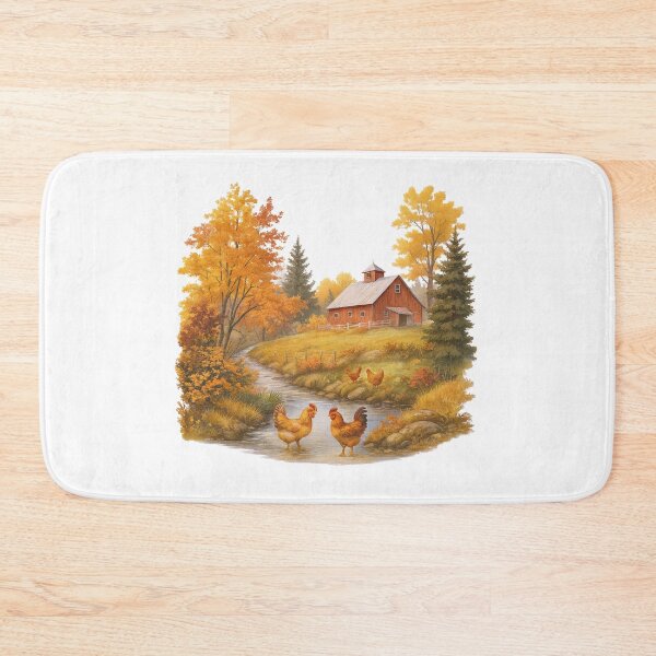Item preview, Chickens & Red Barn Farm Fall Creek Scene designed and sold by SnorkleSupply.