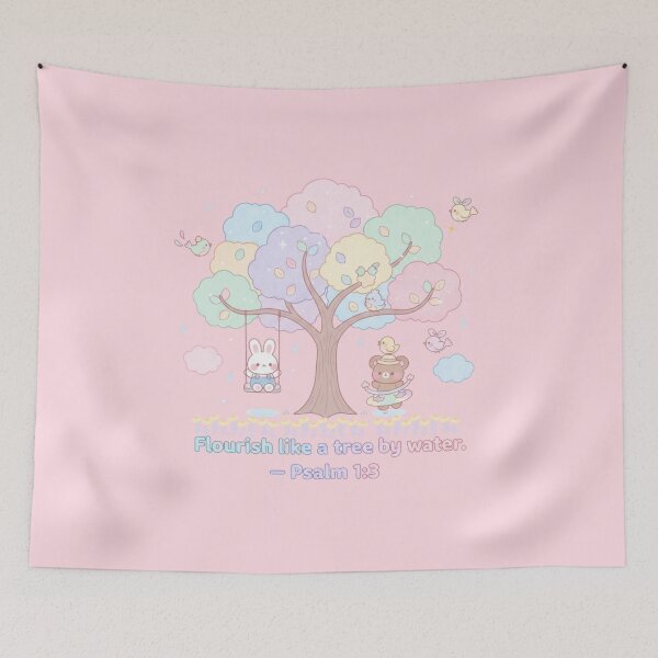 Item preview, Kawaii Pastel Bible Verse Design: "Flourish Like a Tree By Water" - Cute Christian Affirmation Chibi Art designed and sold by AmenAlways.