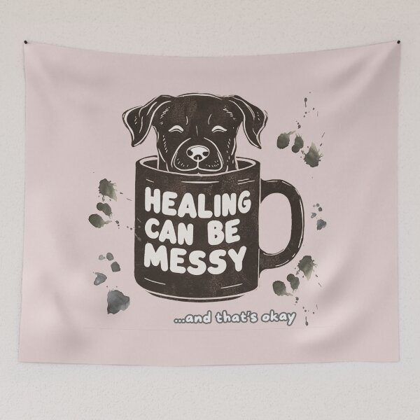 Item preview, Healing can be messy ...and that's okay - puppy in mug designed and sold by Stefrait-7.