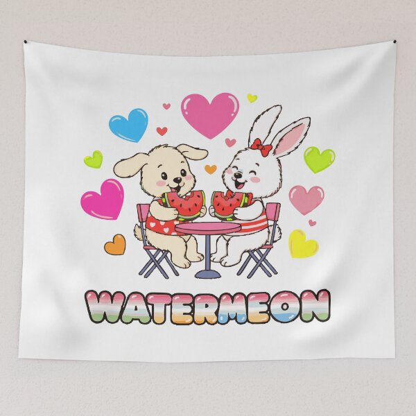 Item preview, Sweet Summer Love – Cute Bunny & Puppy Sharing Watermelon designed and sold by LoveMatchShop.