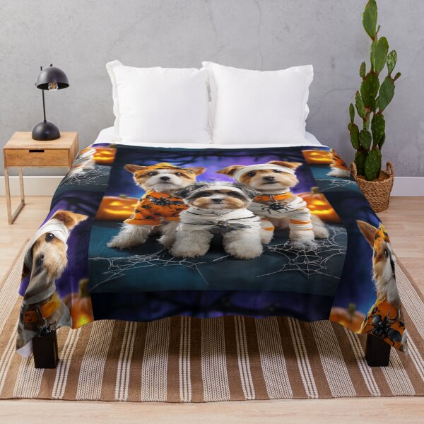 Item preview, Dog in Halloween Costumes – Adorable Mummy Kittens with Pumpkins and Spooky Background designed and sold by Grafititee.