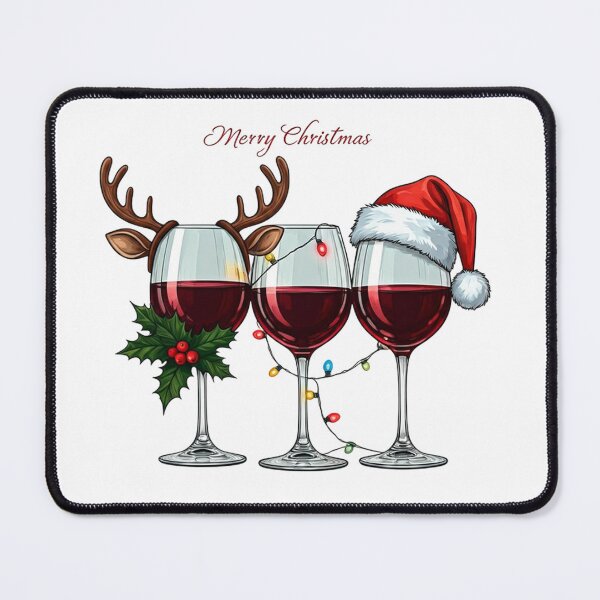 Item preview, Christmas Wine Glasses Illustration – Festive Holiday Art with Santa Hat, Reindeer Antlers and Colorful Lights designed and sold by PixelVibe782.