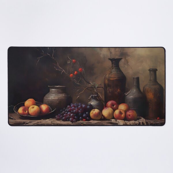 Item preview, Vintage Fruits Still Life Painting, Antique Fruits Painting, Vintage Kitchen Decor, Moody Art Print, Vases and Fruits Wall Art designed and sold by SavageVision.
