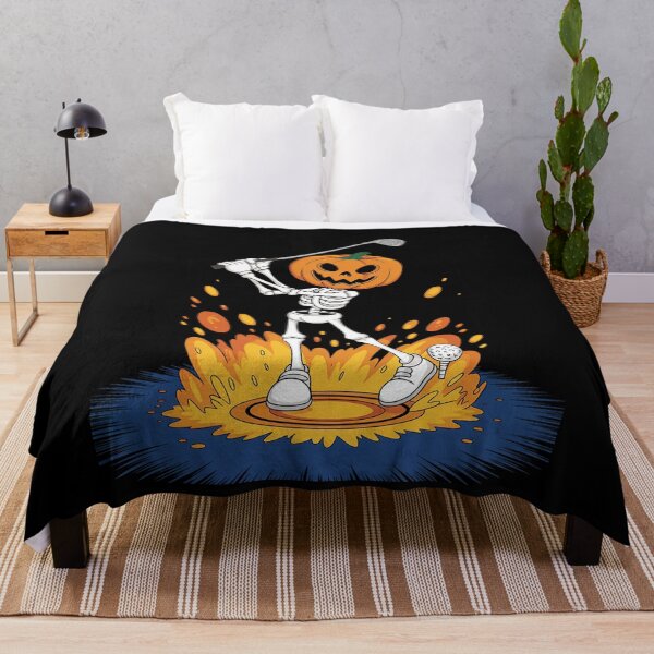Item preview, Pumpkin Head Skeleton Playing Golf Fireball designed and sold by lilLilaBatArt.
