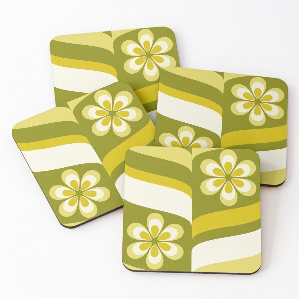 Item preview, 1970s Groovy Flowers Waves Bg Avocado Green Textured designed and sold by miavaldez.