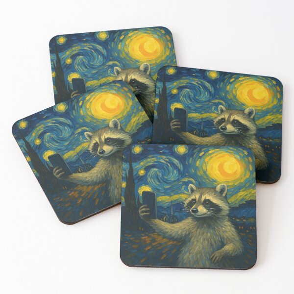 Item preview, Starry Night Van Gogh Raccoon Selfie designed and sold by NosandEdgy.