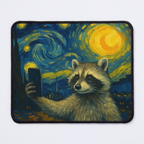 Item preview, Starry Night Van Gogh Raccoon Selfie designed and sold by NosandEdgy.