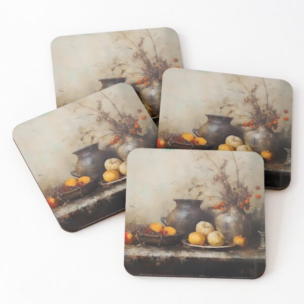 Item preview, Antique Kitchen Still Life, Dark Moody Floral Still Art, Vintage Vases and Fruits Painting, Country Kitchen Print, Dark Academia Decor designed and sold by SavageVision.