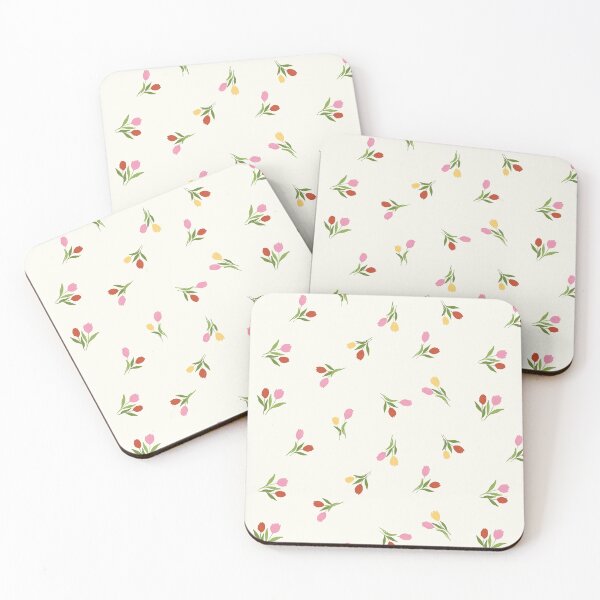 Item preview, small ditsy colorful pink red yellow cute tulip florals tossed all over designed and sold by PrettywithColor.
