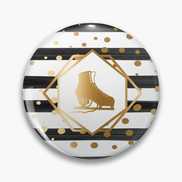 Item preview, Gold Figure Skate on Black and White Stripes with Gold Dots designed and sold by PD-Skating.