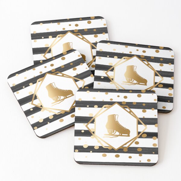 Item preview, Gold Figure Skate on Black and White Stripes with Gold Dots designed and sold by Purposely Designed.