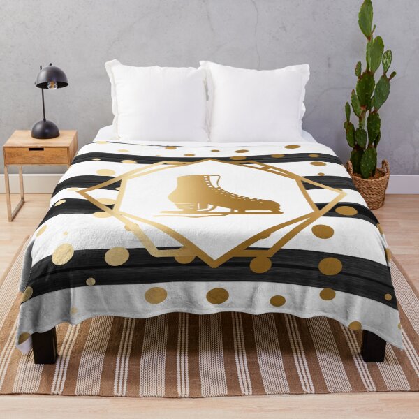Item preview, Gold Figure Skate on Black and White Stripes with Gold Dots designed and sold by PD-Skating.
