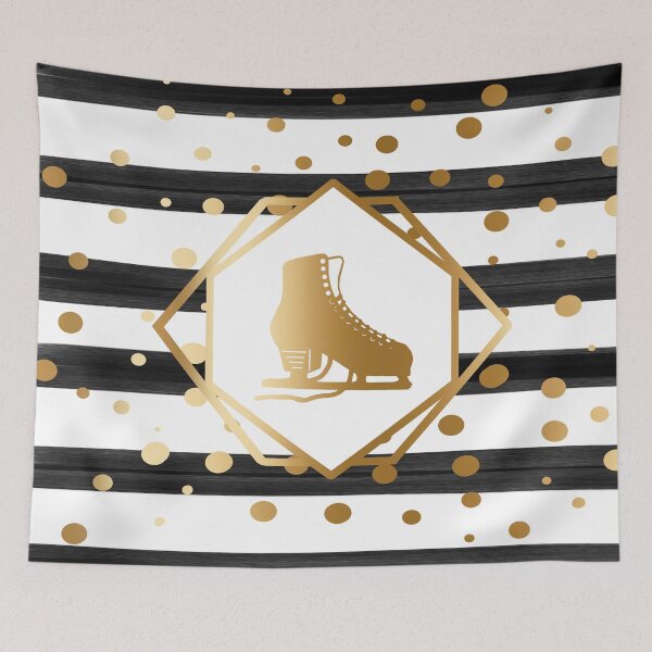 Item preview, Gold Figure Skate on Black and White Stripes with Gold Dots designed and sold by Purposely Designed.