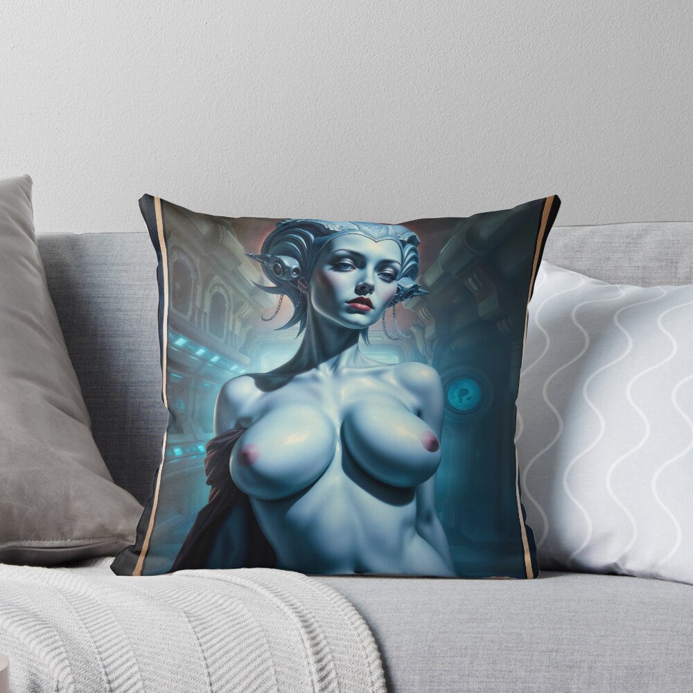 The Elegant Xylara Q’tharr Within The Laethengard Nexus Mesmerizing AI Concept Art by Xzendor7 Decorative Art Print Throw Pillow