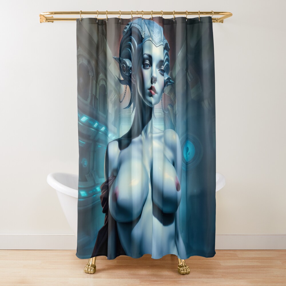 The Elegant Xylara Q’tharr Within The Laethengard Nexus Mesmerizing AI Concept Art by Xzendor7 Decorative Art Print Shower Curtain