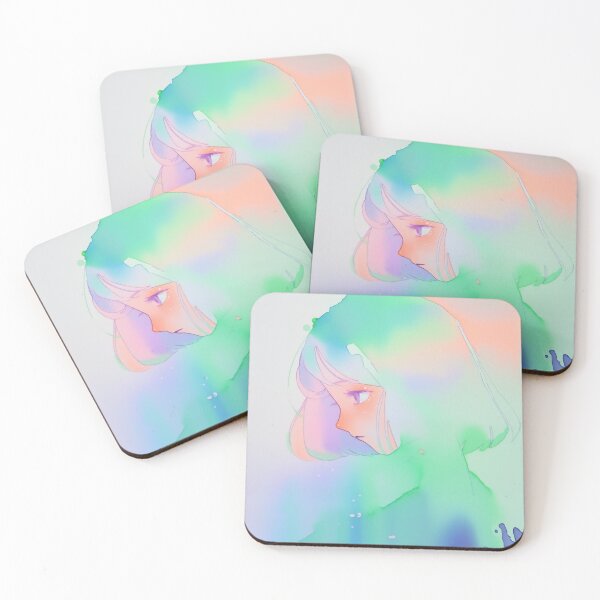 Item preview, Ethereal Dreamscape Portrait of a Melancholy Girl Adorned in Soft Neon Watercolor Washes and Pastel Rainbow Hues designed and sold by Epsydon Designers.