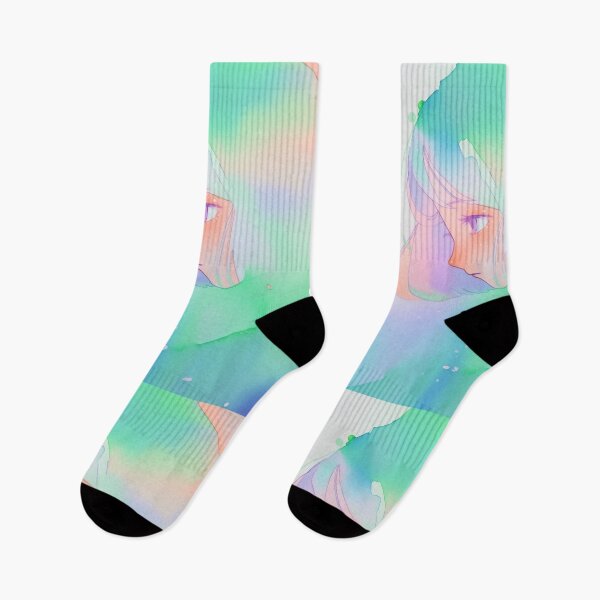Item preview, Ethereal Dreamscape Portrait of a Melancholy Girl Adorned in Soft Neon Watercolor Washes and Pastel Rainbow Hues designed and sold by Epsydon Designers.