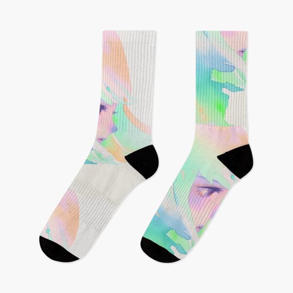 Item preview, Ethereal Dreamscape Portrait of a Melancholy Girl Adorned in Soft Neon Watercolor Washes and Pastel Rainbow Hues designed and sold by Epsydon Designers.