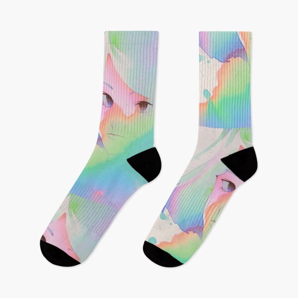 Item preview, Ethereal Dreamscape Portrait of a Melancholy Girl Adorned in Soft Neon Watercolor Washes and Pastel Rainbow Hues designed and sold by Epsydon Designers.
