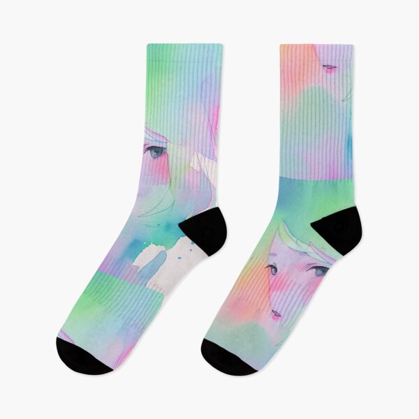 Item preview, Ethereal Dreamscape Portrait of a Melancholy Girl Adorned in Soft Neon Watercolor Washes and Pastel Rainbow Hues designed and sold by Epsydon Designers.