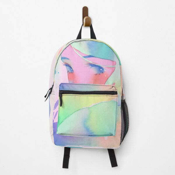 Item preview, Ethereal Dreamscape Portrait of a Melancholy Girl Adorned in Soft Neon Watercolor Washes and Pastel Rainbow Hues designed and sold by Epsydon Designers.