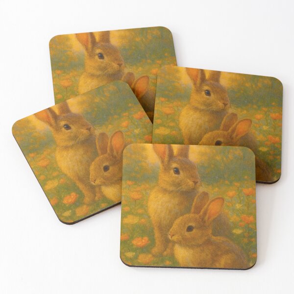 Item preview, Dois coelhinhos entre flores ao entardecer   designed and sold by Leonornature.