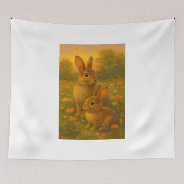 Item preview, Dois coelhinhos entre flores ao entardecer   designed and sold by Leonornature.